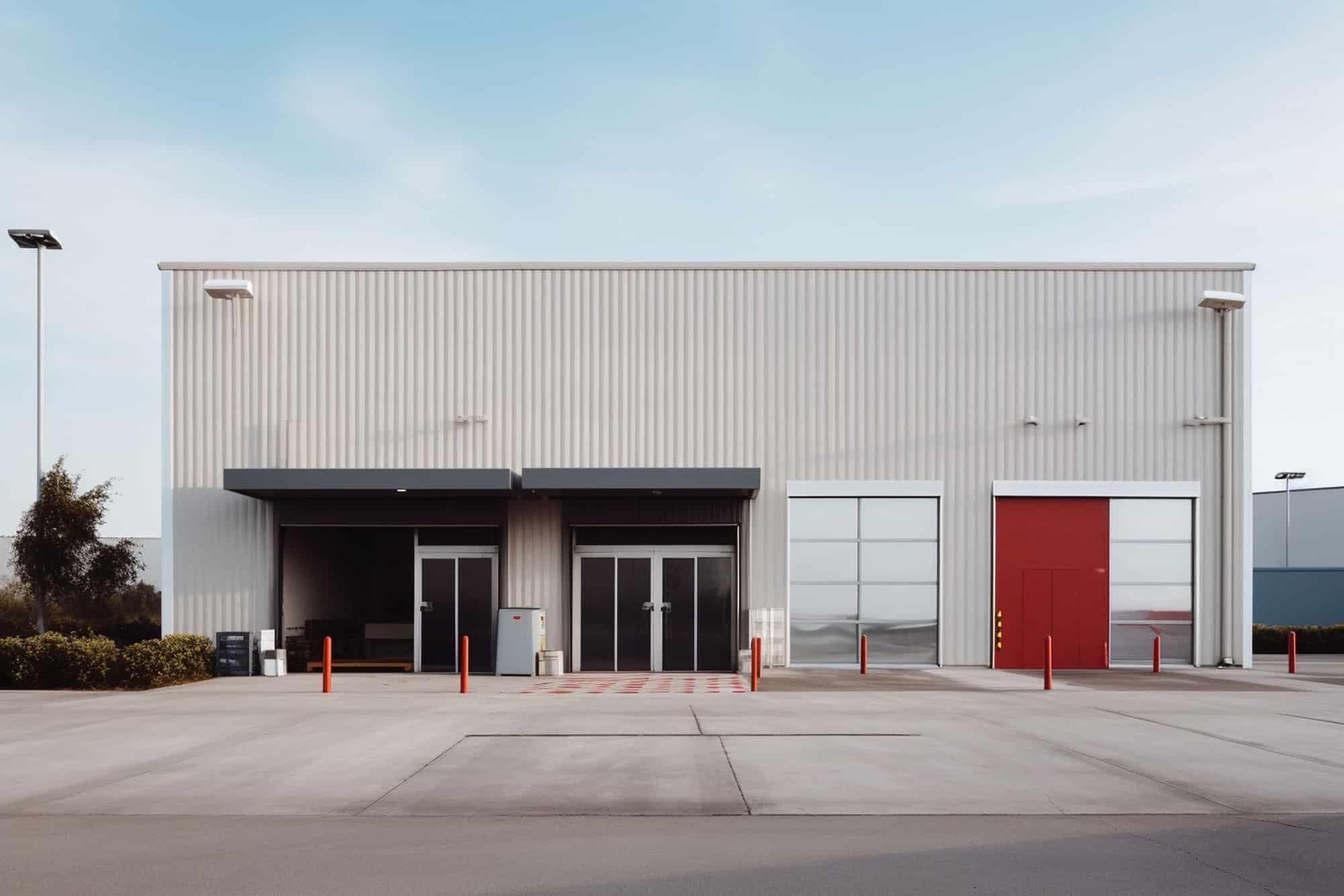 an empty parking lot in front of a building